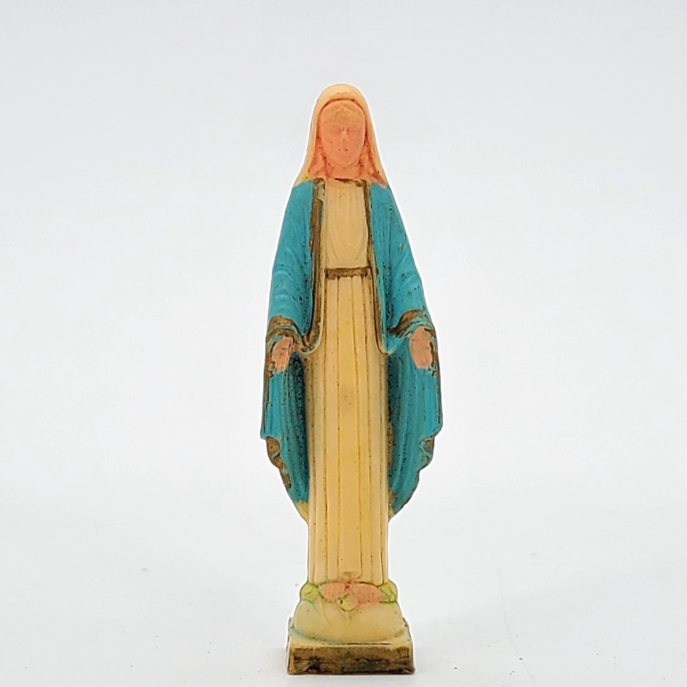 Vintage 1960s 2.5" Virgin Mary Dashboard Statuette • Our Lady Of Grace • Plastic